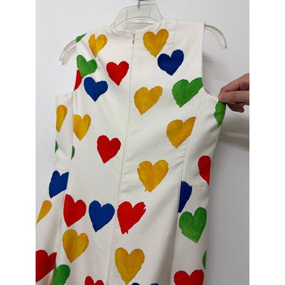 Akris Hearts Print Sheath Dress Cotton Silk White Rainbow Painterly Colorful 4 - Picture 11 of 16